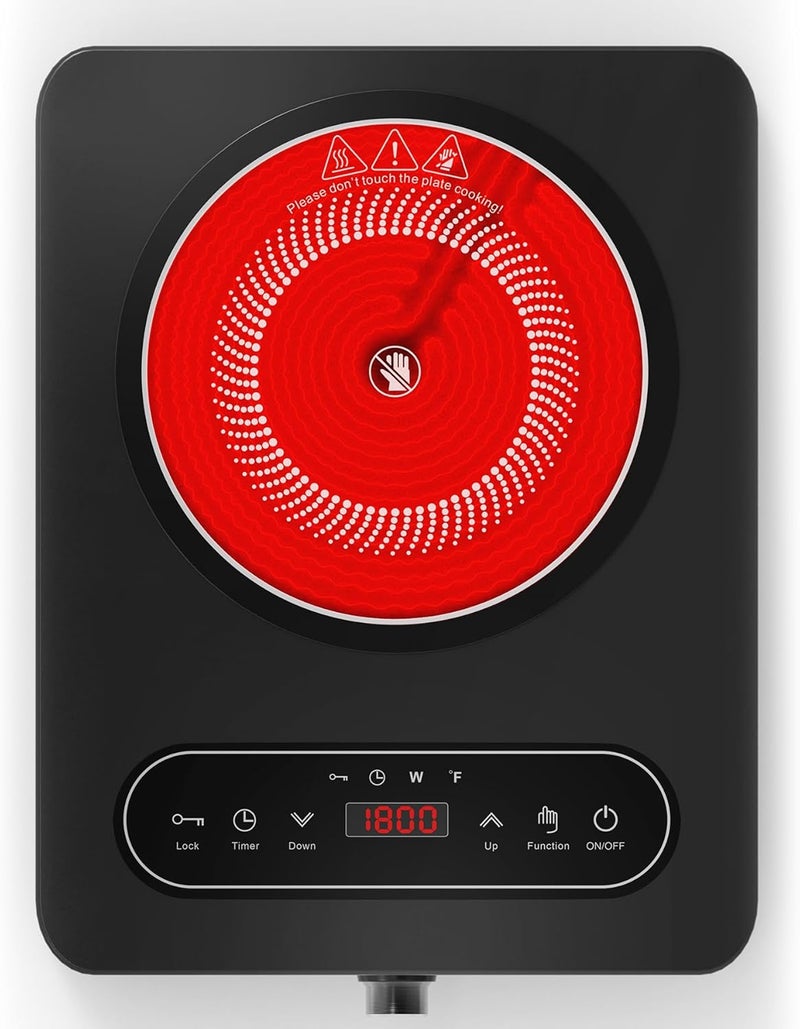 Bgk Single Burner Electric Cooktop, 110V 1800W Electric Cooktop with LED Touch Controls and Knob Controls, 10 Power Levels, 4-Hour Timer, Safety Lock, Single Burner Overheat Protection - Image 1